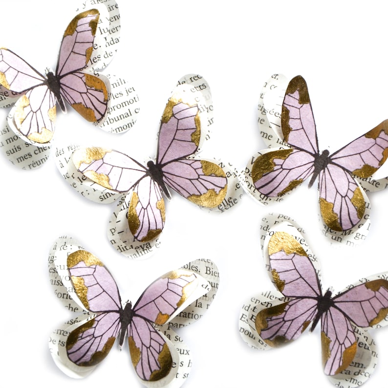 Butterfly decorations for fairy first birthday & enchanted forest wedding, paper butterflies with gold accents, bookstagram props image 9