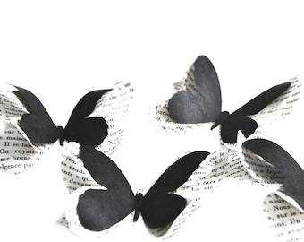 Set of Black Paper Butterflies - Gothic Wedding Table Decor, Halloween Baby Shower decorations, Moody Party Decor, Fairy Birthday Props