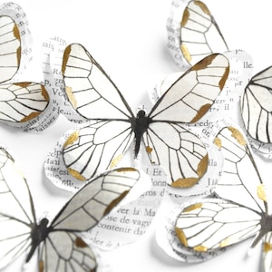 Farfalle di carta bianche e oro per decorazioni romantiche di nozze, adesivi 3d per la cameretta della bambina, decorazioni per la tavola del battesimo country