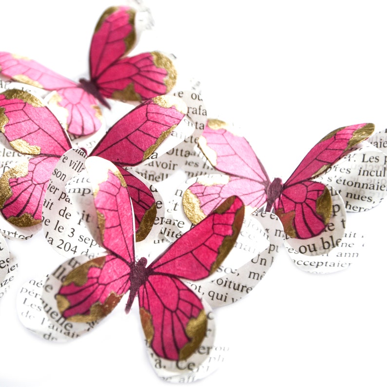 Paper butterflies for fairy birthday party, enchanted forest decor, sweetheart table centerpiece, butterfly decorations for baby shower fuchsia & gold