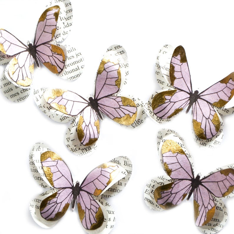 Paper butterflies for fairy birthday party, enchanted forest decor, sweetheart table centerpiece, butterfly decorations for baby shower lilac & gold