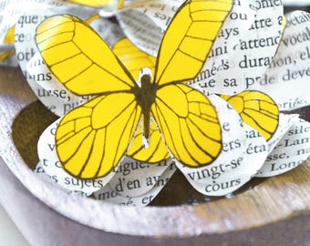Yellow paper butterflies, book themed wedding table decor, flat lay photo props, reader gift idea