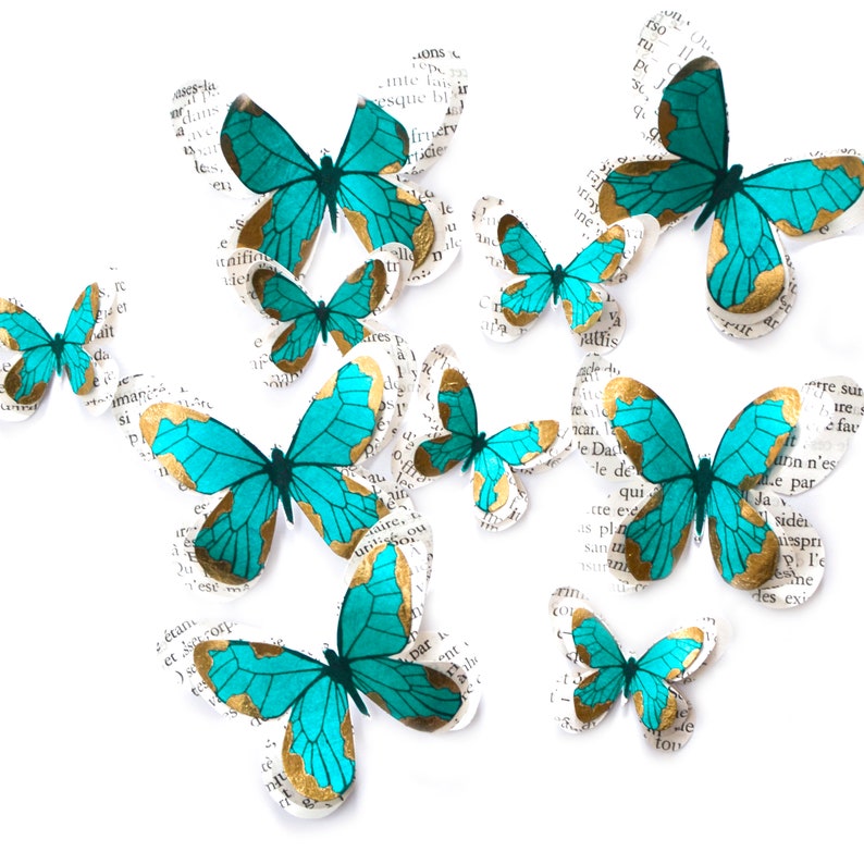 Paper butterflies for fairy birthday party, enchanted forest decor, sweetheart table centerpiece, butterfly decorations for baby shower turquoise & gold