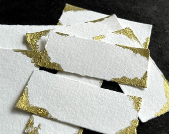 Blank Name Cards for Destination Wedding, Gold Deckled Edge Place Cards, Birthday Favor Tags, Event Torn Edge Place Cards, 1.18" x 3.93"