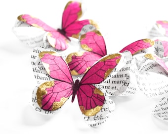 Farfalle artificiali per decorare le pareti della cameretta dei bambini, decorazioni nuziali fucsia e oro, decorazioni per la tavola del compleanno di una bambina.