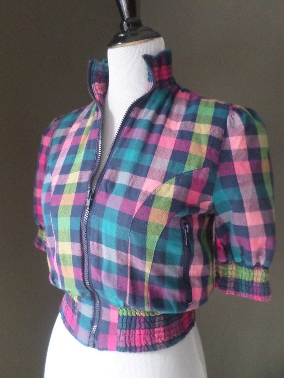 Brightly Colored Plaid Cropped JACKET, Small