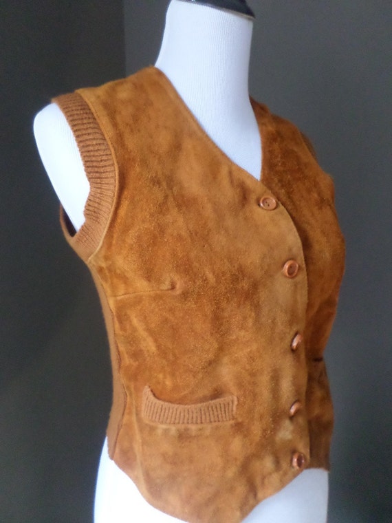 Tan Suede and Knit Women's VEST, Medium - image 2