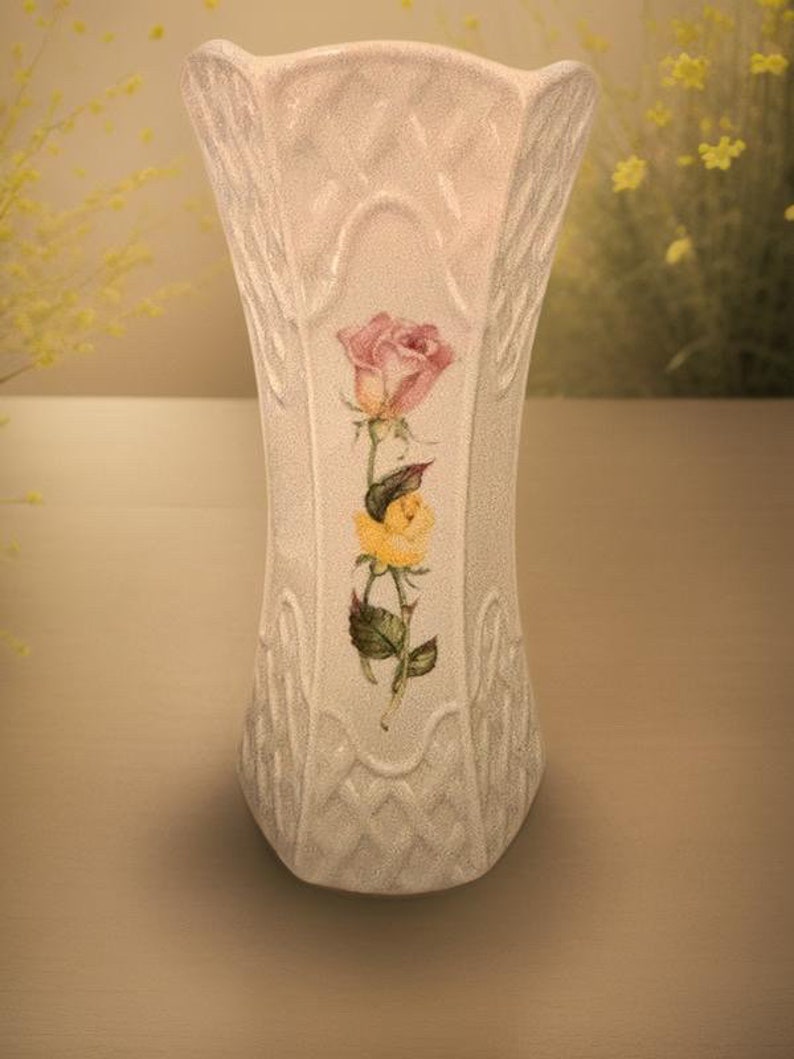 Hexagonal Belleek Millennium Vase, 7high, Black Stamp on the Bottom/ireland/ Millennium 2000