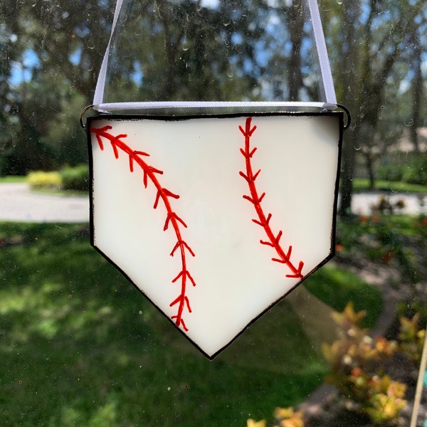 Stained glass home plate baseball