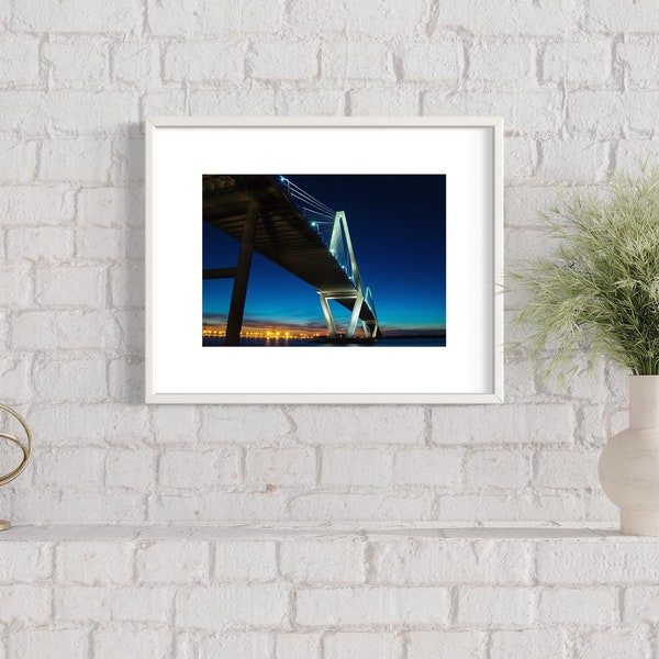 TWILIGHT- A Print of the Arthur Ravenel Jr. Bridge from the Mount Pleasant Side of the Cooper River in Charleston South Carolina
