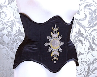 Corset, underbust corset, bodice, corsage, waist cincher, Belle Epoque, Art Deco, Victorian, Regency, Bridgerton, Gothic, Moon, Pagan