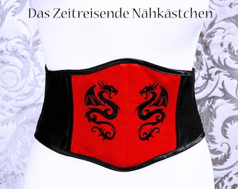 Corset Belt, Corsage, Underbust Corset, Waist Cincher, with embroidered dragons, Gothic, Cosplay, Fantasy, Renaissance Faire, Mediaval, LARP