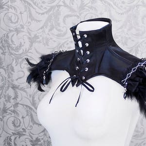 Neck corset, Collar, shoulder piece, with lace, feather trim and pearl fringe