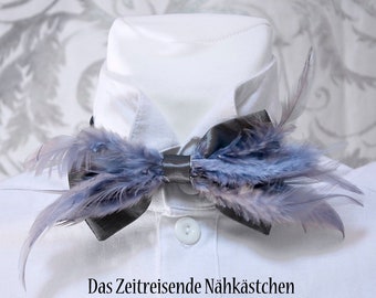 Bow tie with feather trim - silver-grey  - Party, Gothic, Wedding