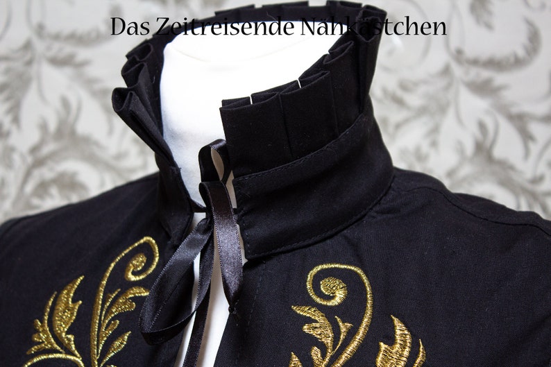 Elizabethan Partlet, black with metal thread embroidery, Renaissance, Medieval, Collar, Baroque Bild 2