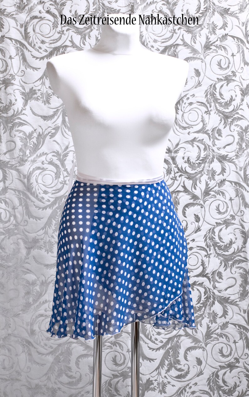 Ballet wrap skirt, chiffon skirt, blue and white, polkadots, dance image 2