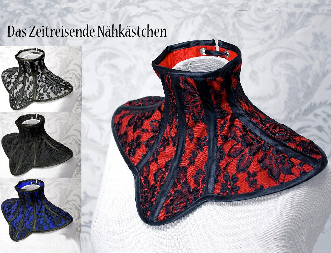Neck Corset, Collar, Shoulder Piece With Black Lace, Red