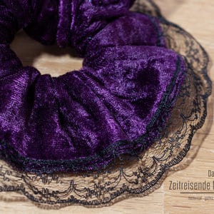 Gothic Velvet Scrunchie with Lace Trim | Large Hair Scrunchie | Handmade | Black/Purple/Teal/Burgundy. 90s, 80s, Christmas Present image 6