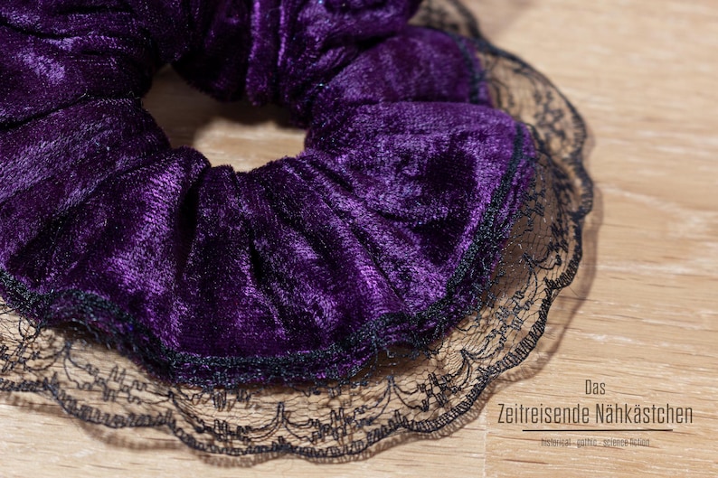 Gothic Velvet Scrunchie with Lace Trim | Large Hair Scrunchie | Handmade | Black/Purple/Teal/Burgundy. 90s, 80s, Christmas Present image 6