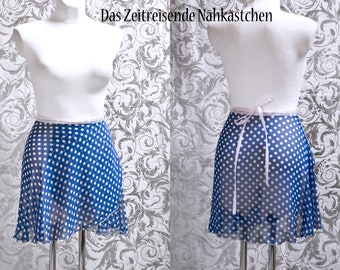 Ballet wrap skirt, chiffon skirt, blue and white, polkadots, dance