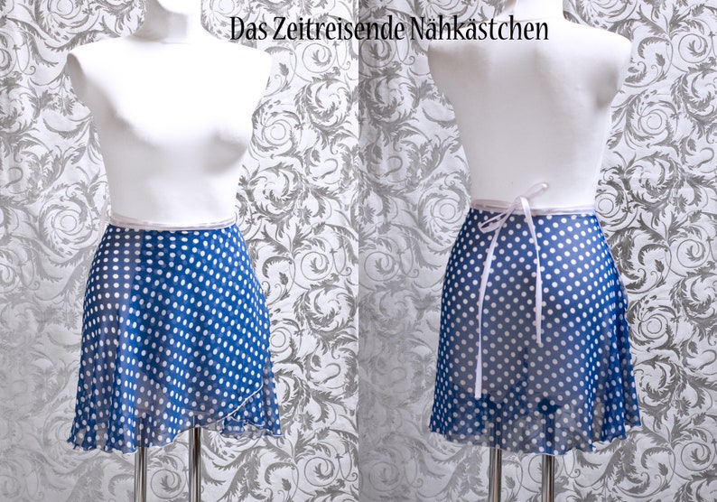 Ballet wrap skirt, chiffon skirt, blue and white, polkadots, dance image 1