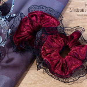 Gothic Velvet Scrunchie with Lace Trim | Large Hair Scrunchie | Handmade | Black/Purple/Teal/Burgundy. 90s, 80s, Christmas Present Red