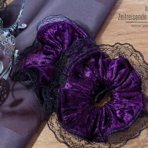 Gothic Velvet Scrunchie with Lace Trim | Large Hair Scrunchie | Handmade | Black/Purple/Teal/Burgundy. 90s, 80s, Christmas Present Purple