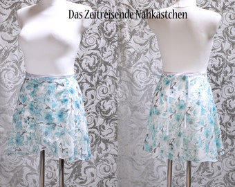 Ballet wrap skirt, chiffon skirt, blue and white, floral design, flowers, dance