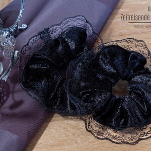 Gothic Velvet Scrunchie with Lace Trim | Large Hair Scrunchie | Handmade | Black/Purple/Teal/Burgundy. 90s, 80s, Christmas Present Black