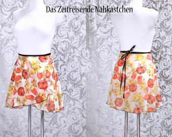 Ballet wrap skirt, chiffon skirt, white, orange and yellow, floral design, flowers, dance