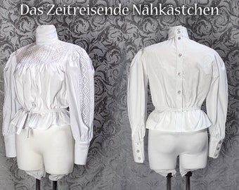 Historische katoenen blouse met inzetkant, Victoriaans, Edwardiaans, Eeuwwisseling, Gibson Girl, Belle Epoque, Gothic