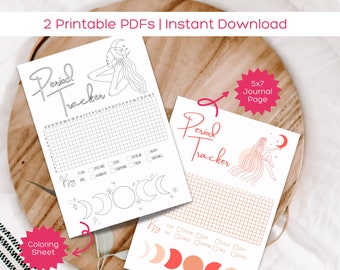 Lunar Goddess Moon Phase Period Tracker, Menstrual Cycle Tracker, Period Calendar, Printable Pages, Bullet Journal, PDF, A4, Adult Coloring