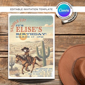 Saddle Up Western Cowgirl Birthday Party Invitation Digital Template, Cowgirl Theme Birthday Invite Printable Download, Western Theme Party