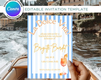 Plantilla de invitación para despedida de soltera de La Dolce Vita, plantilla de invitación para despedida de soltera de Aperol Spritz de verano italiano para Canva