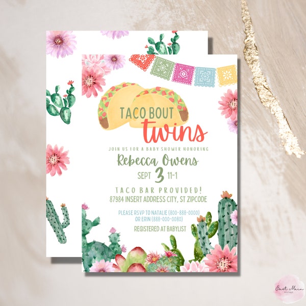 Taco Bout Twins! | Taco/Fiesta Theme baby shower invite | Include print & mobile version