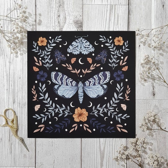 Nacht Garten Motten Druck Motte Kunst Motte Geschenk Etsy