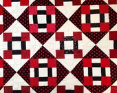 FULL DOUBLE QUILT Chunky Churn Dash Block Swap Oversized Twin Lap Children Handmade Cotton Patchwork Quilt Blanket Comforter Red White Black