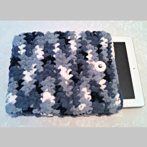Tablet iPad Case, Chenille with Vintage Button, 10 Inch Hand Crochet Tablet Sleeve, Blue, #FB-B14-1, Washable, Free Domestic Shipping
