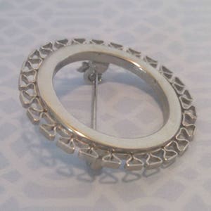 Vintage Brooch, Geometric Trim Circle Pin, Silver Tone Circle Brooch, Mid Century, Circa 1950s, Includes Gift Box image 2