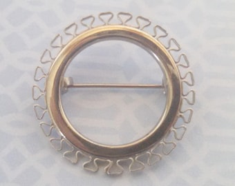 Vintage Brooch, Geometric Trim Circle Pin, Silver Tone Circle Brooch, Mid Century, Circa 1950s, Includes Gift Box