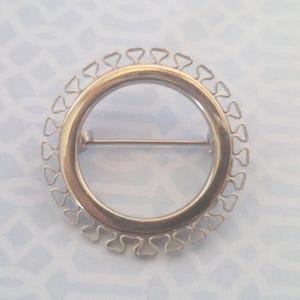 Vintage Brooch, Geometric Trim Circle Pin, Silver Tone Circle Brooch, Mid Century, Circa 1950s, Includes Gift Box image 1