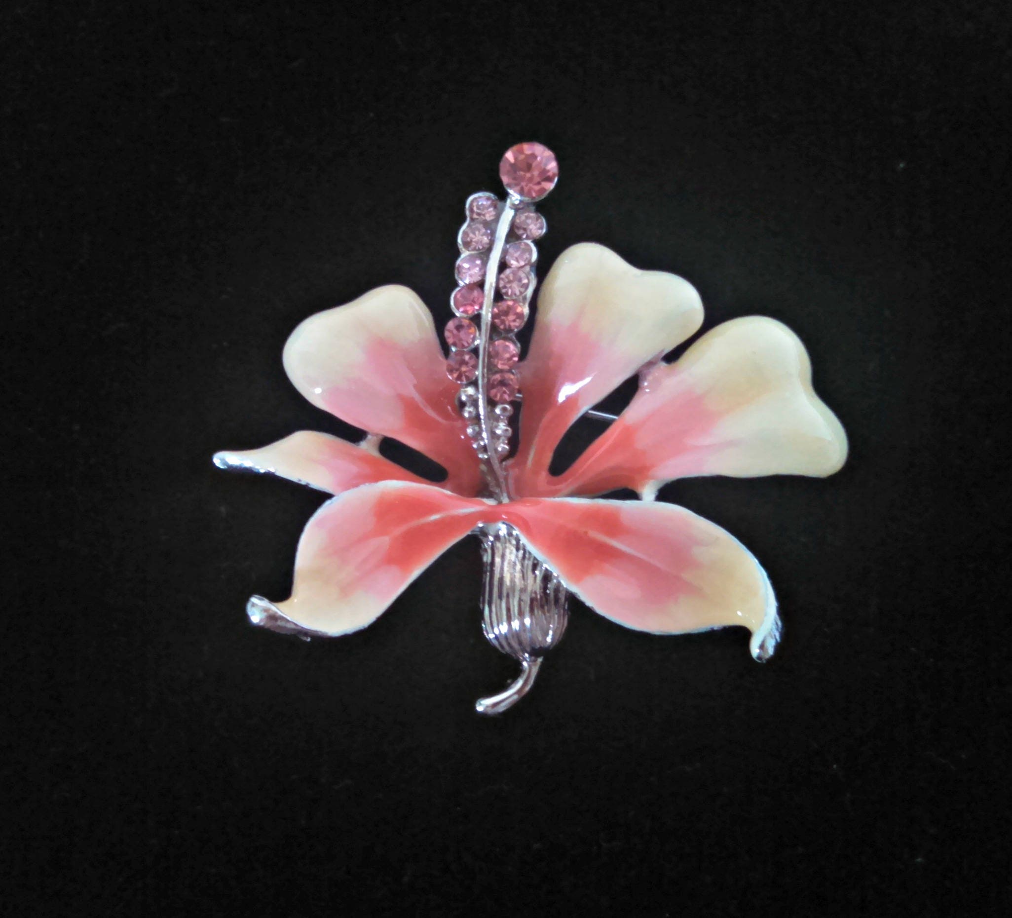 Vintage Flower Brooch, Pink and Cream Enamel Flower, Pink  display picture 2
