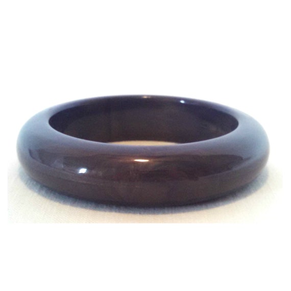 Vintage Bangle Bracelet, Dark Blue Lucite with Marbled Light Gold Swirls, Mid Century, Circa Early 1970s, Includes Gift Box View 3