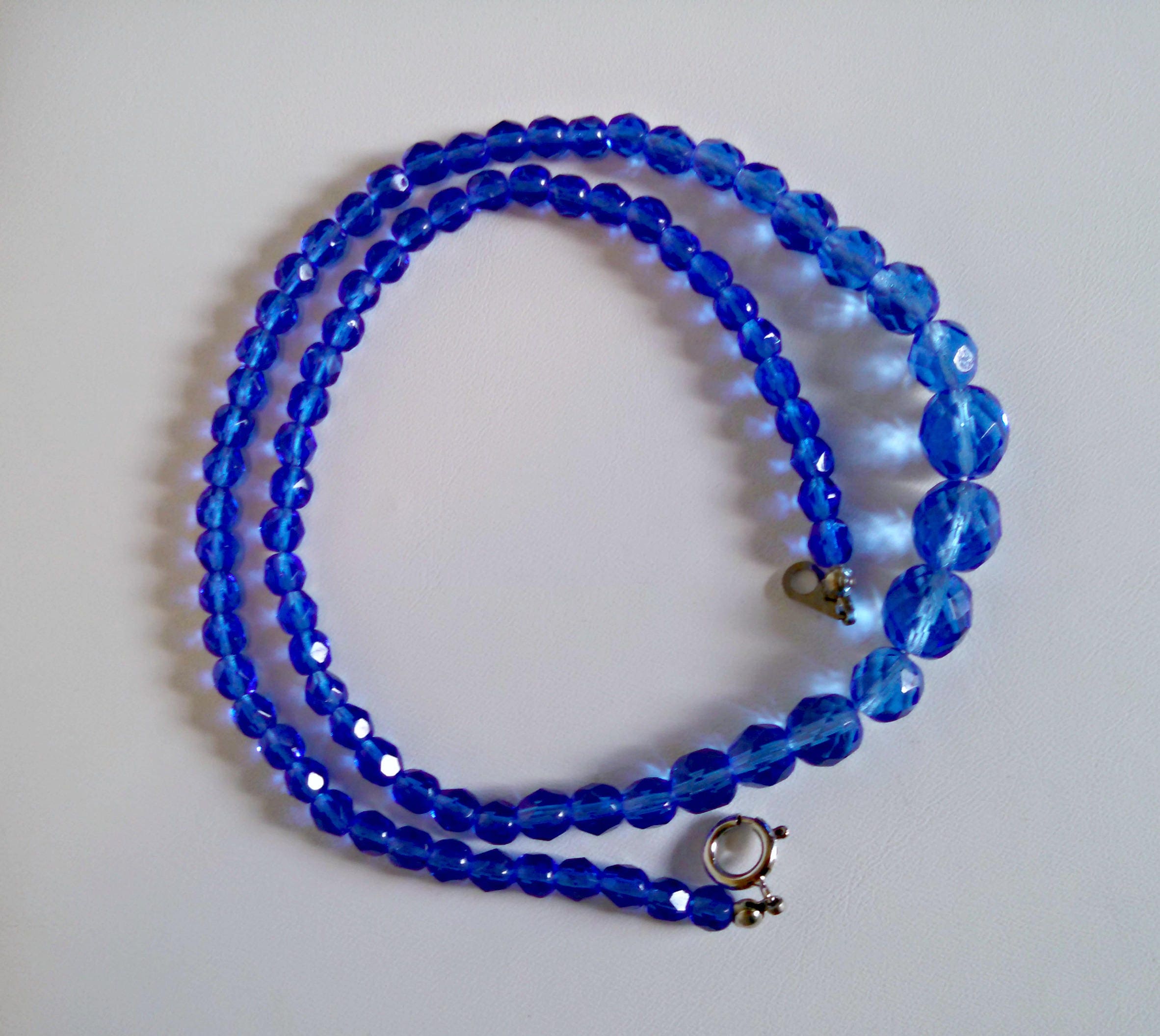 Vintage Necklace Cobalt Blue Graduated Glass Beads Spring - Etsy