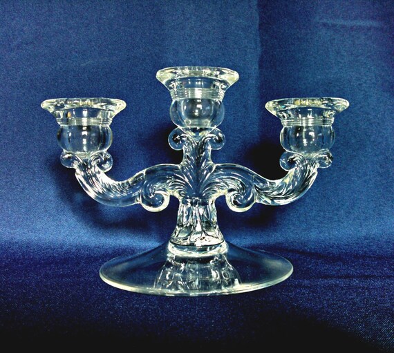 Vintage Glass Triple Candelabra by Cambridge Etched Elegant Etsy