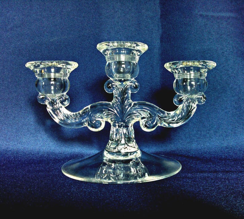 Vintage Glass Triple Candelabra by Cambridge Etched Elegant Etsy