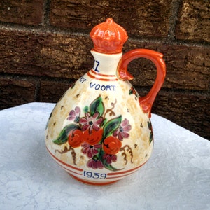 Vintage Gouda Decanter, Commemorating the Birth of Princess Irene, Art Pottery Jug by Zuid Holland PZH, Hand Painted, Dated 1939, RARE image 1