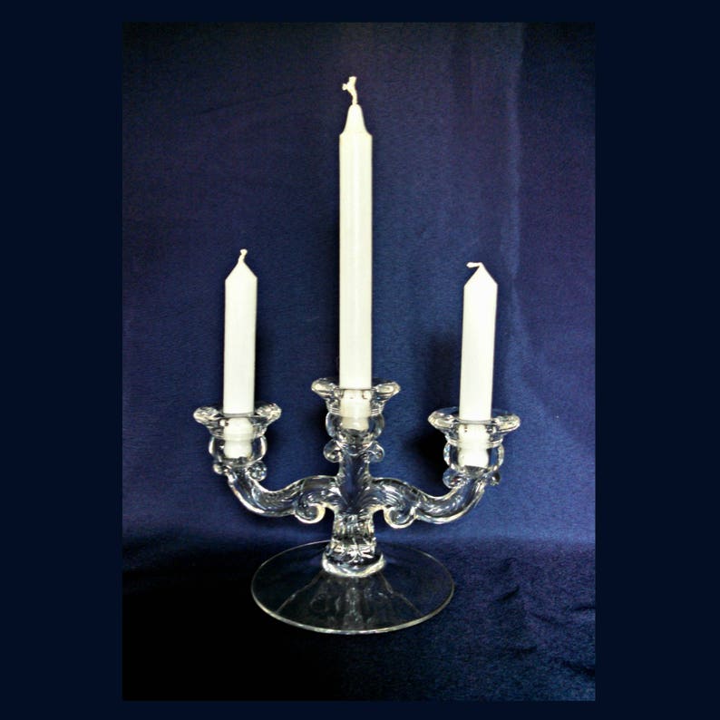 Vintage Glass Triple Candelabra by Cambridge Etched Elegant Etsy