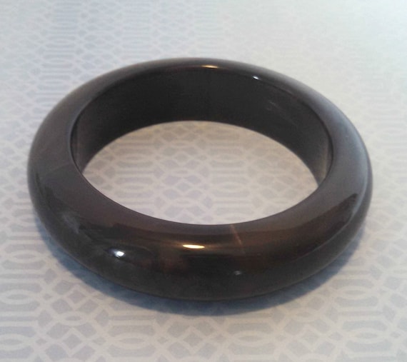 Vintage Bangle Bracelet, Dark Blue Lucite with Marbled Light Gold Swirls, Mid Century, Circa Early 1970s, Includes Gift Box