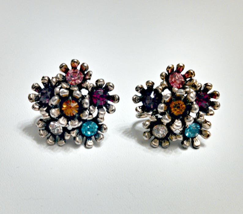 Vintage Screw Back Earrings Silver Tone Flowers Fruit Salad Etsy